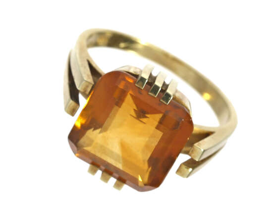 Ring: dekorativer und neuwertiger vintage Goldschmiedering mit schönem Citrin von ca.7ct - Foto 1