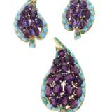AMETHYST AND TURQUOISE EARRINGS AND BROOCH - Foto 1