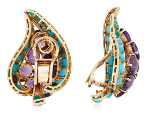 AMETHYST AND TURQUOISE EARRINGS AND BROOCH - Foto 5