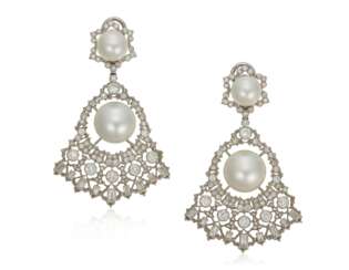 BUCCELLATI DIAMOND AND CULTURED PEARL EARRINGS