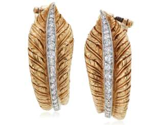 DIAMOND AND GOLD FEATHER EARRINGS