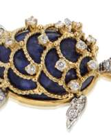 HAMMERMAN BROTHERS LAPIS LAZULI, DIAMOND AND RUBY BROOCH