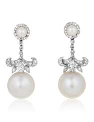 CULTURED PEARL AND DIAMOND EARRINGS