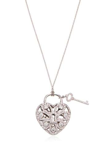Tiffany & Co.. TIFFANY & CO. DIAMOND HEART LOCK PENDANT NECKLACE - photo 1