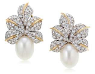 CULTURED PEARL AND DIAMOND EARRINGS