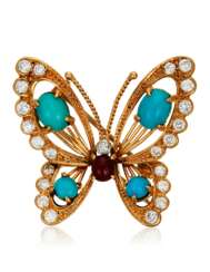 VAN CLEEF & ARPELS TURQUOISE, DIAMOND AND RUBY BUTTERFLY BROOCH