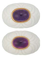 BULGARI PAIR OF AMETHYST AND PORCELAIN 'CHANDRA' RINGS