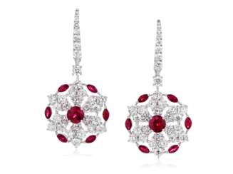 GRAFF DIAMOND AND RUBY 'SNOWFLAKE' EARRINGS