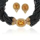CITRINE, DIAMOND AND HEMATITE NECKLACE AND EARRINGS - photo 1