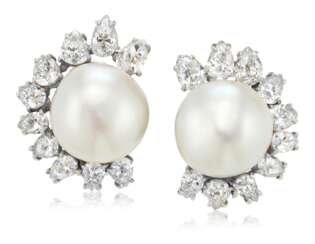 CULTURED PEARL AND DIAMOND EARRINGS