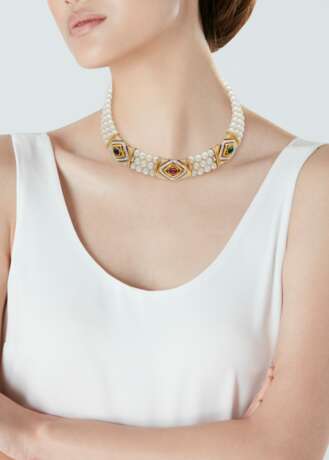 CULTURED PEARL, DIAMOND AND MULTI-GEM NECKLACE - фото 2