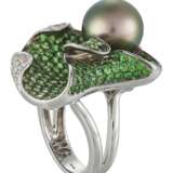GARNET, DIAMOND AND CULTURED PEARL RING - photo 1