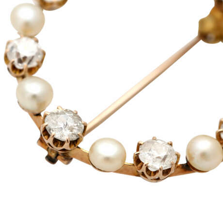 Kranzbrosche mit 8 Perlen und 8 Altschliffdiamanten, - Foto 5