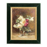MANDEL, M. (?, undeutlich signiert, Maler/in 19./20. Jahrhundert), "Stillleben mit Rosen in Glasvase", - photo 2