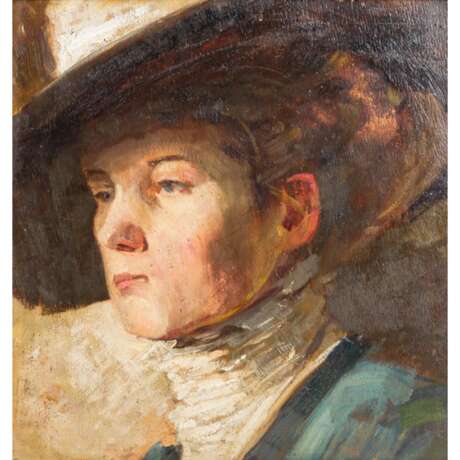 IMPRESSIONISTISCHER MALER (19./20. Jahrhundert), "Portrait einer mondänen Dame mit Hut", - photo 1