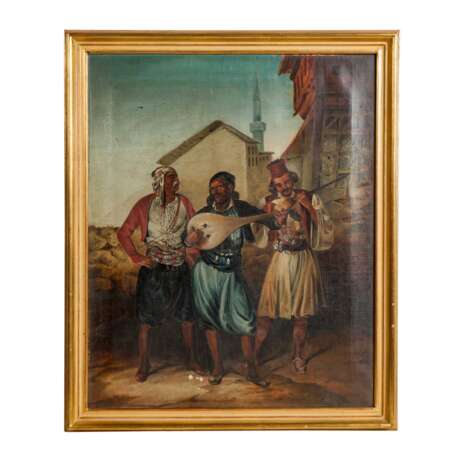 MALER/IN 19. Jahrhundert, "Drei orientalische Musiker vor der Stadt", - фото 2