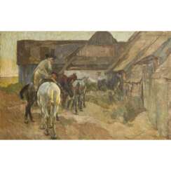 HAUG, ROBERT von (Stuttgart 1857-1922), "Reiter vor einem Gehöft",