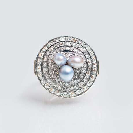 Art-déco Diamant-Ring mit Perlen - Foto 1