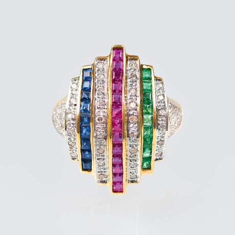 Farbedelstein-Ring mit Diamanten - Foto 1