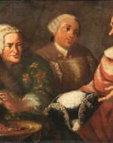 Paar Gegenstücke: Schnee in Venedig und Kavaliere beim Kartenspiel