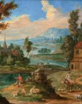 Weite Landschaft mit Hirten am Fluss