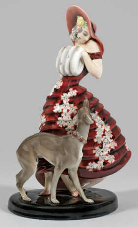 Art Déco-Figur einer Dame mit Windhund - Foto 1