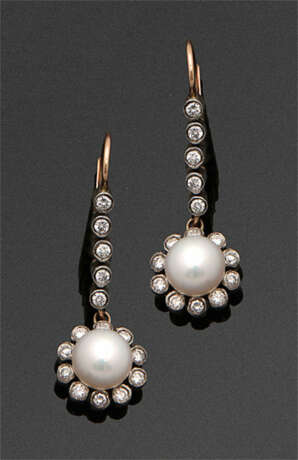 Paar russische Perl-Diamantohrgehänge - Foto 1