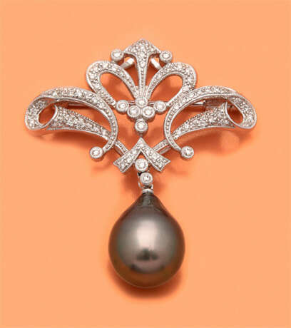 Tahitiperl-Diamantbrosche im viktorianischen Stil - Foto 1