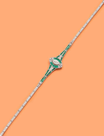 Art Déco-Diamantarmband mit kolumbianischen Smaragden - photo 1