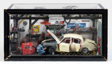 Diorama einer Autowerkstatt