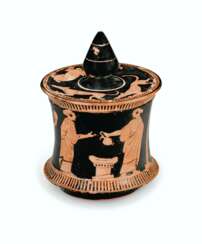 AN ATTIC RED-FIGURED LIDDED PYXIS