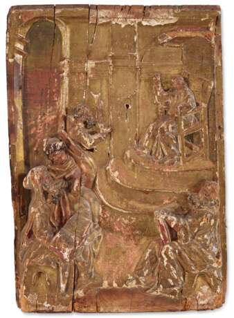 A PAIR OF GILT AND POLYCHROME PANELS DEPICTING THE CIRCUMCISION AND CHRIST BEFORE THE ELDERS - photo 2