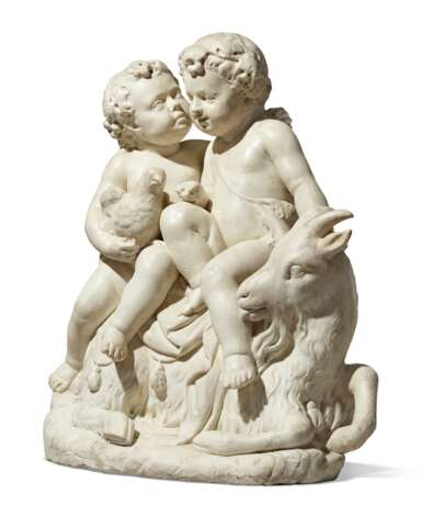 A FRENCH WHITE MARBLE FIGURAL GROUP OF TWO CHERUBS - photo 2