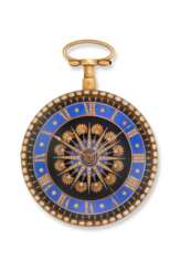 SWISS, GENEVA, QUARTER REPEATING CENTER SECONDS POCKET WATCH MADE FOR THE SPANISH MARKET, 18K GOLD, ENAMEL & PEARL-SET