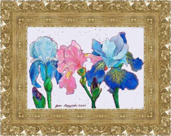 Painting “Irises”, Canvas on the subframe, Acrylic paint, Realist, 2021 - photo 3