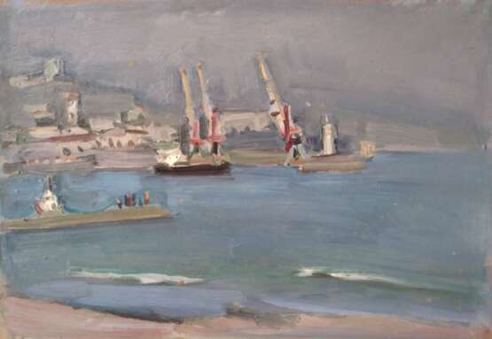 В порту Cardboard Oil paint Impressionism Marine art Russia 1986 - photo 1
