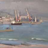 В порту Carton Peinture à l'huile Impressionnisme Marine Russie 1986 - photo 1