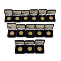BRD - 14 x 100 GOLD Euro, ex 2006/18, 7 Unzen gesamt, in Etuis, Spezialbox und mit beschrifteten Zertifikaten.