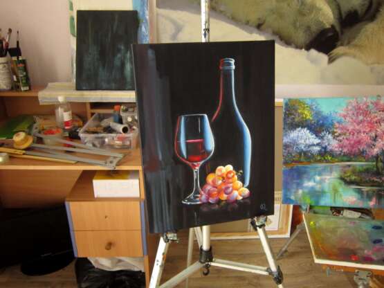 Design Painting “Still life with red wine”, Canvas on the subframe, Oil paint, Contemporary art, Still life, Ukraine, 2021 - photo 2