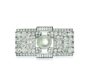 ART DECO NATURAL PEARL AND DIAMOND BROOCH, CHAUMET