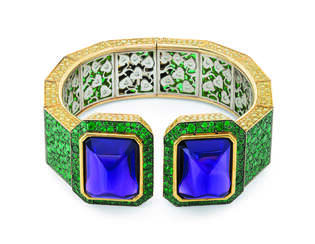 AMETHYST, EMERALD, COLORED DIAMOND AND DIAMOND BANGLE, KARRY BERREBY