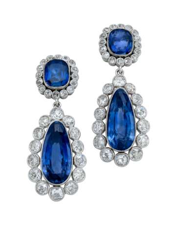 EARLY 19TH CENTURY SAPPHIRE AND DIAMOND EARRINGS - Foto 1