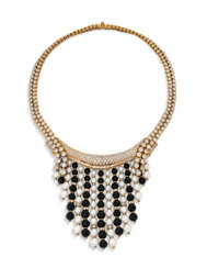DIAMOND, CULTURED PEARL AND ONYX NECKLACE, BOUCHERON