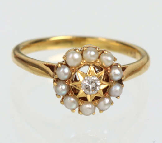Brillant Ring mit Saatperlen - Gelbgold 750 - фото 1