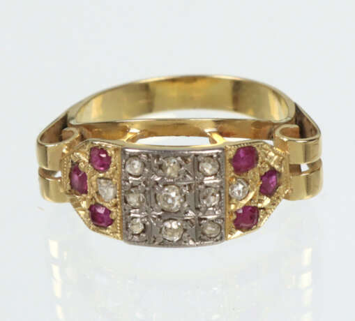 Diamant Rubin Ring - Gelbgold 585 - Foto 1