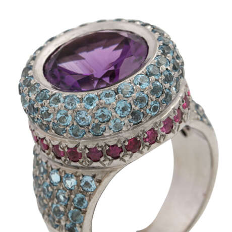 Ring mit Amethyst ca. 6,5 ct, Blautopase und Rubine. - photo 5