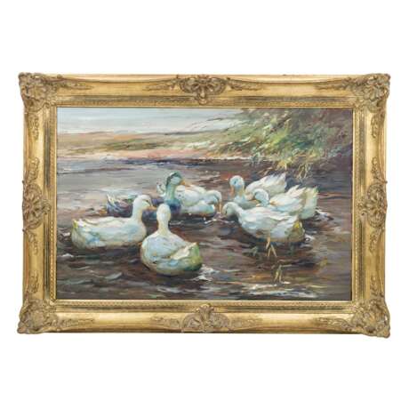 GERARD, P. (Künstler/in 20. Jahrhundert), "Uferpartie mit sieben Enten auf dem Wasser", - photo 2