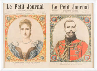 ZWEI ZEITUNGSSEITEN AUS 'LE PETIT JOURNAL' MIT PORTRAITS VON NIKOLAUS II UND ALEXANDRA FEODOROWNA