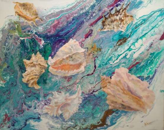 Морские раковины Оргалит Акриловые краски Морской пейзаж Россия 2021 г. - фото 1