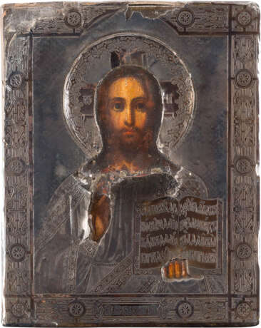 KLEINE IKONE MIT CHRISTUS PANTOKRATOR MIT SILBER-OKLAD - Foto 1